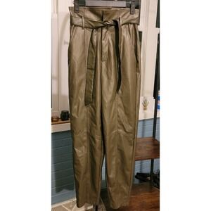Marissa Webb Faux‎ Leather Pants Olive Green Belted High Waist Trousers Size  0